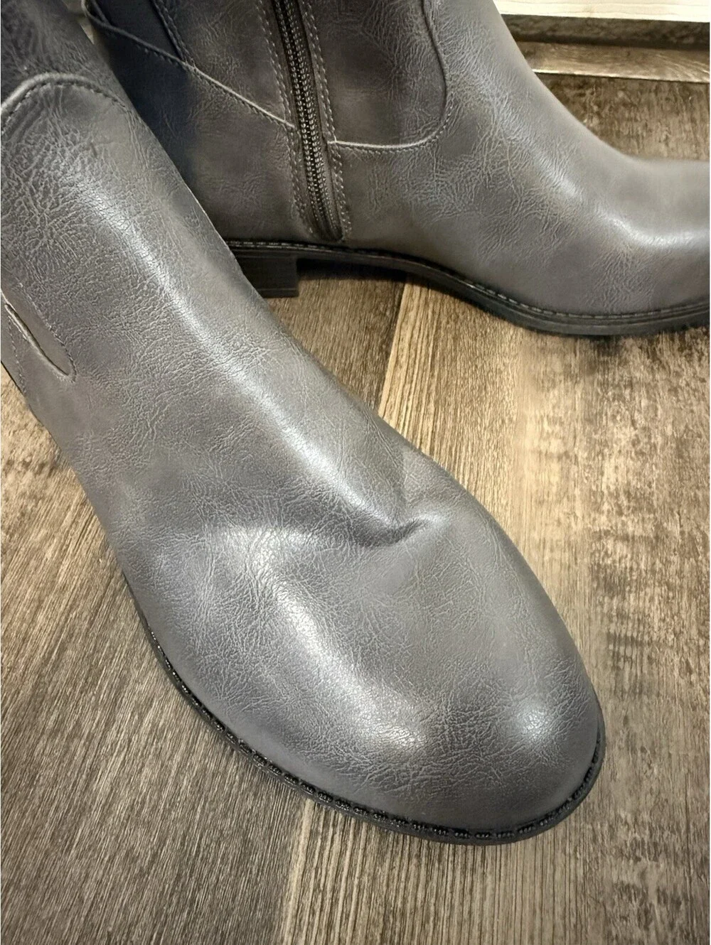 LifeStride 10W Riding Boots Gray Sterling Knee High Zip Faux Leather